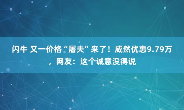 闪牛 又一价格“屠夫”来了！威然优惠9.79万，网友：这个诚意没得说