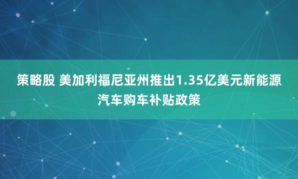 策略股 美加利福尼亚州推出1.35亿美元新能源汽车购车补贴政策